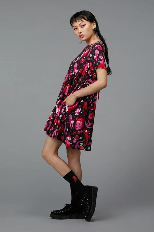 Image of a model wearing Dress. Productname: Devil Dance Party Dress in Black colour by brand - Dangerfield