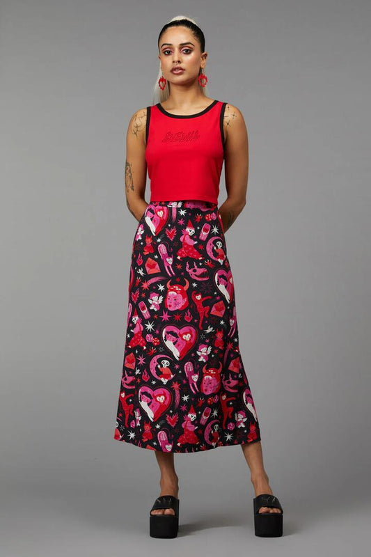 Image of a model wearing Tops. Productname: Devil Tank in Red colour by brand - Black Friday