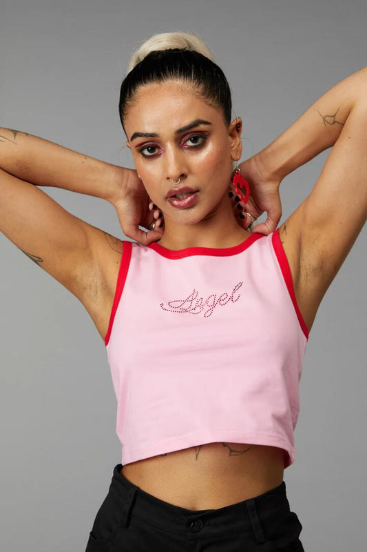 Image of a model wearing Tops. Productname: Angel Tank in Pink colour by brand - Black Friday