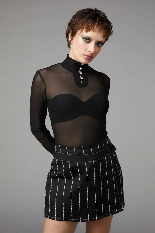 Image of a model wearing Tops. Productname: Pearly Button Top in Black colour by brand - Black Friday