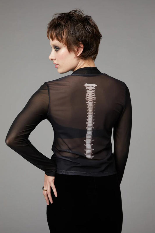 Image of a model wearing Tops. Productname: Spine Mesh Top in Black colour by brand - Black Friday