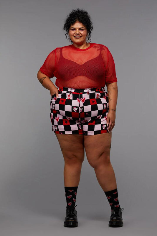Image of a model wearing Shorts. Productname: Curve Check It Goth Short in Multi colour by brand - Black Friday