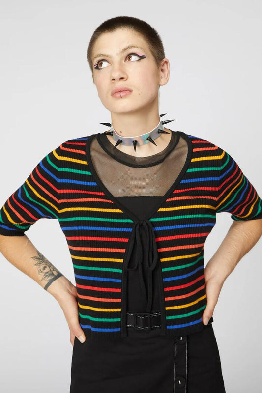 Image of Accessories. Productname: 90S Tie Up Rainbow Cardi in Black colour by brand - Dangerfield