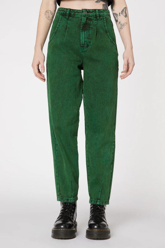 Image of a model wearing Denim. Productname: Joyride Acid Wash Peg Jean in Green colour by brand - Dangerfield
