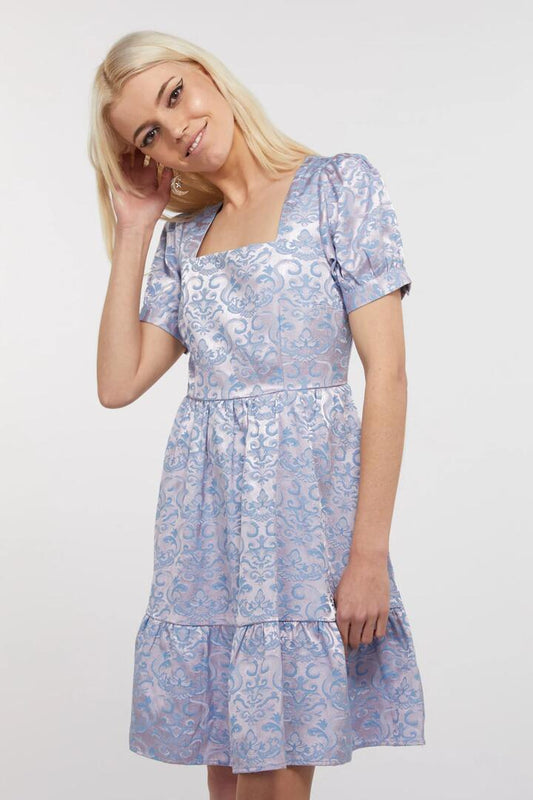 Image of a model wearing Dress. Productname: Everlasting Brocade Dress in Pink/Blue colour by brand - Dangerfield