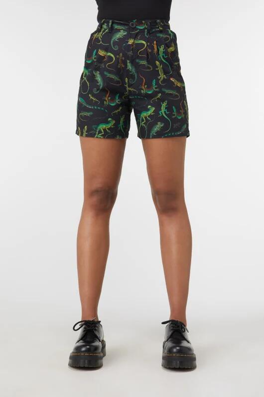 Image of a model wearing Shorts. Productname: Lizard Fam Cotton Short in Black colour by brand - Dangerfield
