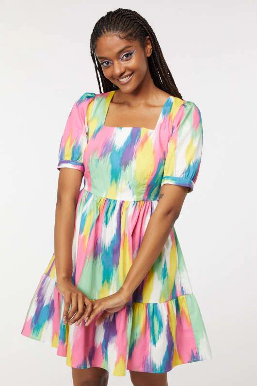 Image of a model wearing Dress. Productname: Party Puff Dress in Multi colour by brand - Dangerfield