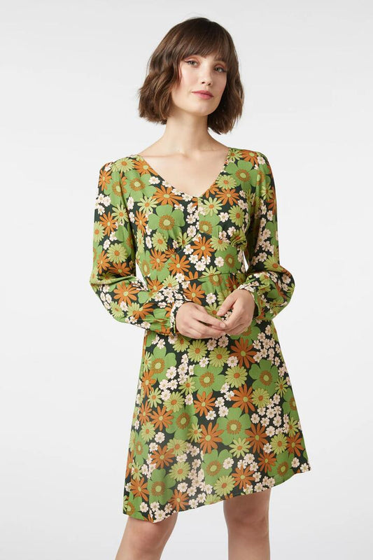 Image of a model wearing Dress. Productname: Bridgette Dress in Green colour by brand - Princess Highway