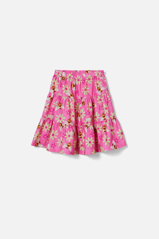 Image of a model wearing Skirts. Productname: Busy Bees Kids Tiered Skirt in Pink colour by brand - Princess Highway Kids