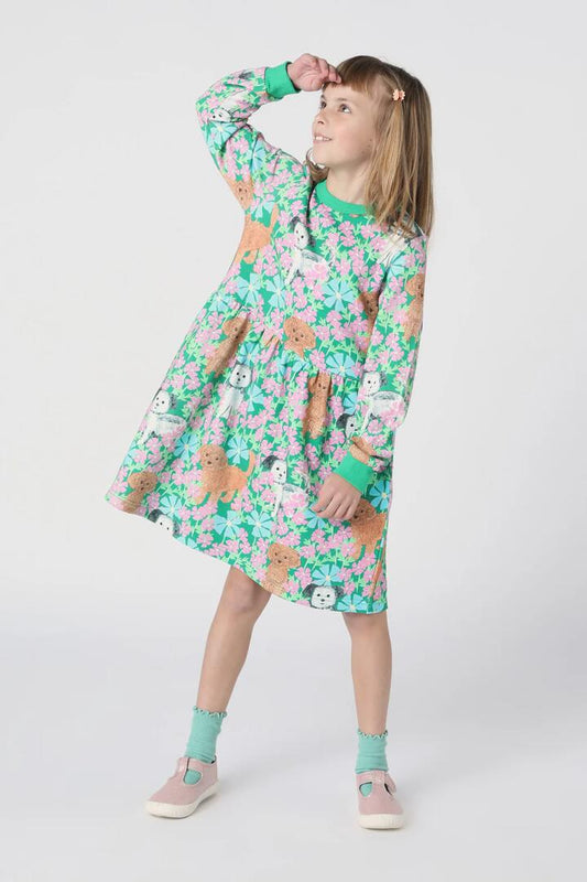 Image of a model wearing Dress. Productname: Lucy And Nina Kids Sweater Dress in Green colour by brand - Princess Highway Kids