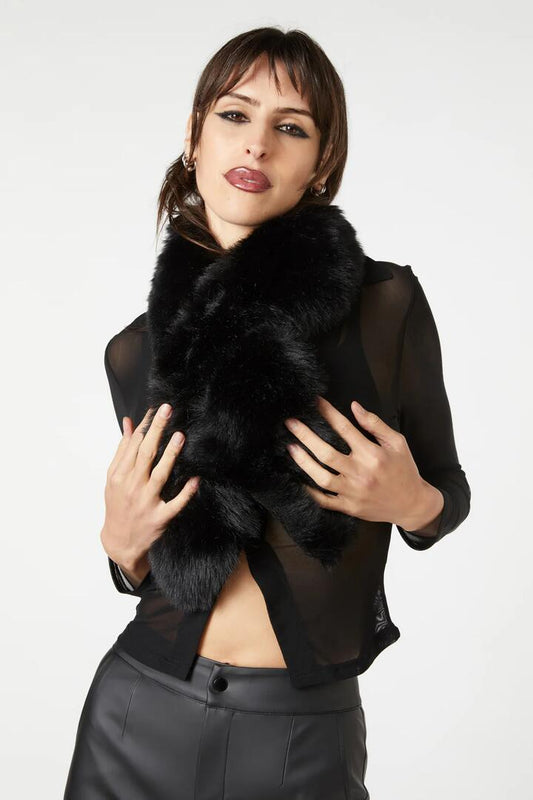 Image of Accessories. Productname: Faux Fur Scarf in Black colour by brand - Dangerfield