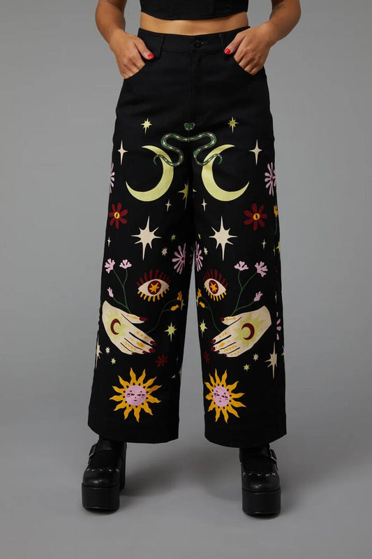 Image of a model wearing Pants. Productname: Palmistry Pant in Black colour by brand - Black Friday