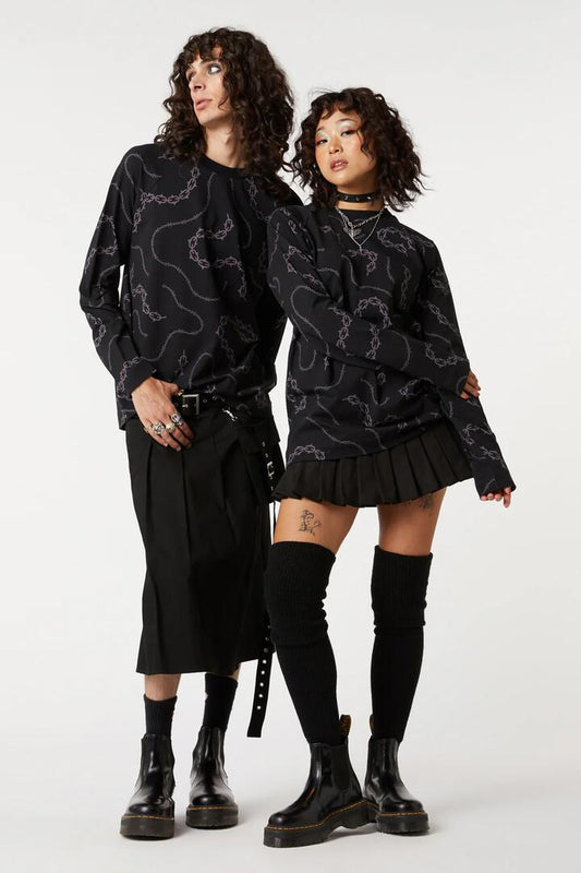 Image of a model wearing Tops. Productname: Bound & Chained Raglan in Black colour by brand - Dangerfield