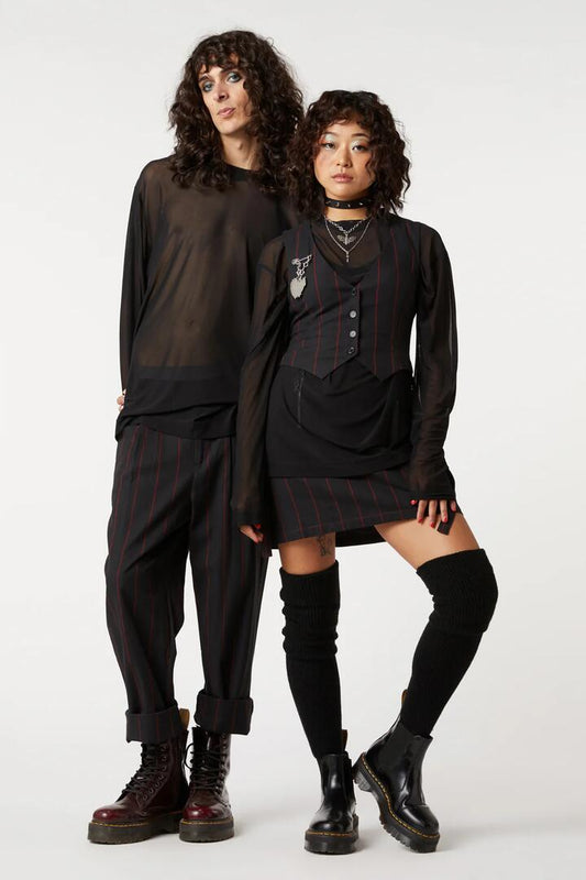 Image of a model wearing Tops. Productname: Sheer Basic Long Sleeve Top in Black colour by brand - Dangerfield