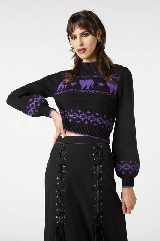 Image of a model wearing Outerwear. Productname: You're Mad Knit Jumper in Black colour by brand - Dangerfield