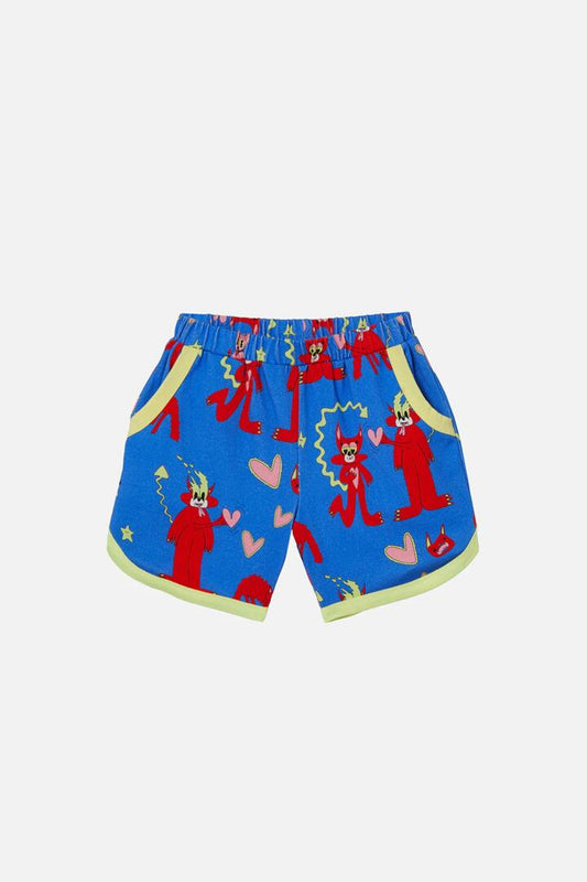 Image of a model wearing Shorts. Productname: Devlish Kids Shorts in Blue colour by brand - Dangerkids
