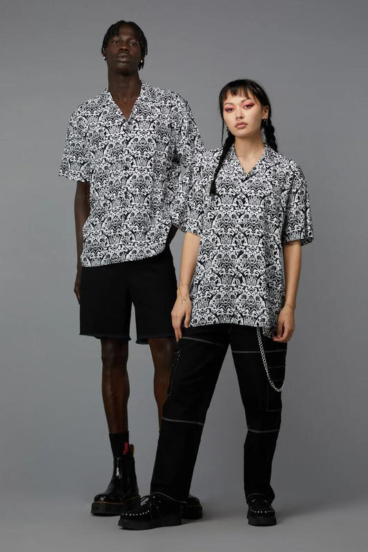 Image of a model wearing Tops. Productname: Devil Print SS Shirt in Black/White colour by brand - Black Friday