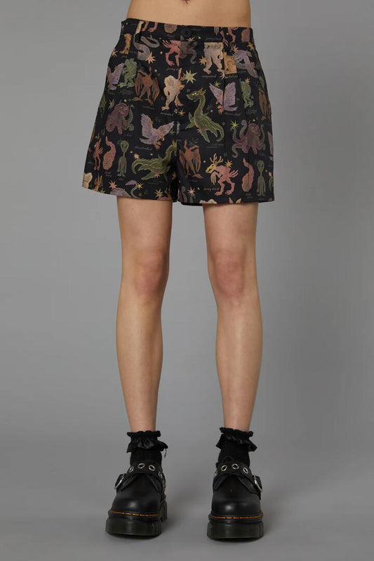 Image of a model wearing Shorts. Productname: Cryptid Print Short in Black colour by brand - Black Friday