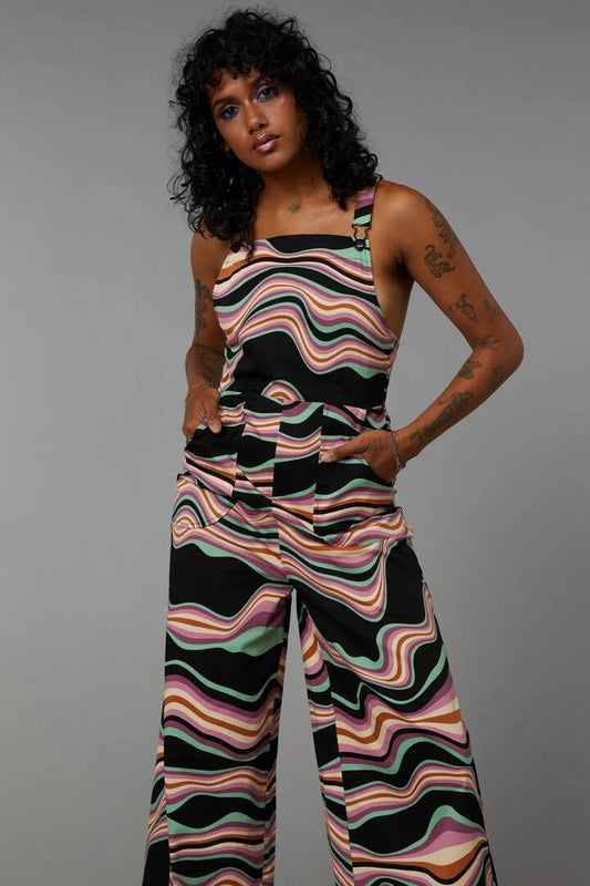 Image of a model wearing Pants. Productname: Wave Craze Print Overall in Multi colour by brand - Black Friday