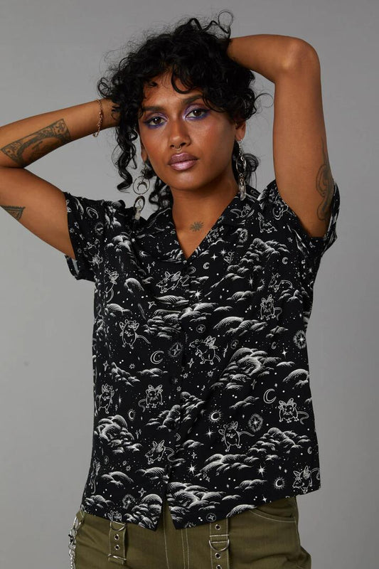 Image of a model wearing Tops. Productname: Cloudy Nights Blouse in Black colour by brand - Black Friday