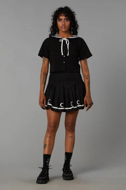Image of a model wearing Tops. Productname: Sail Away Goth Top in Black colour by brand - Black Friday