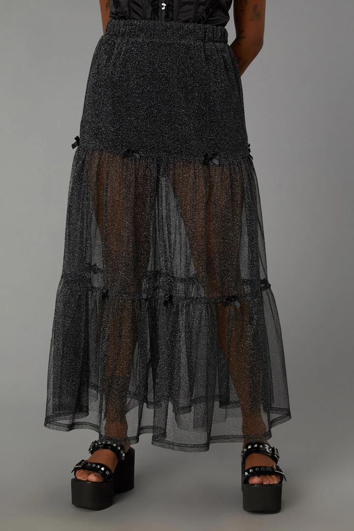Image of a model wearing Skirts. Productname: Night Sky Party Skirt in Black colour by brand - Black Friday