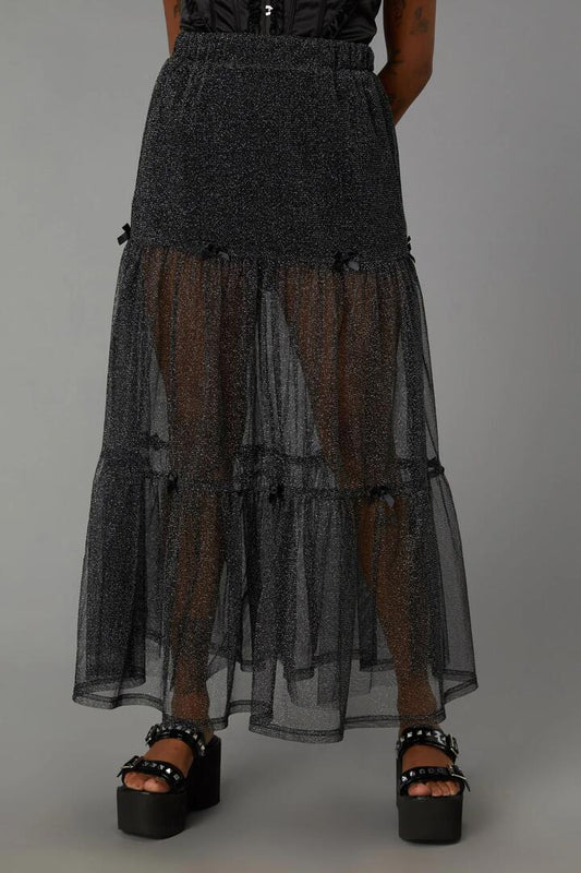 Image of a model wearing Skirts. Productname: Night Sky Party Skirt in Black colour by brand - Black Friday