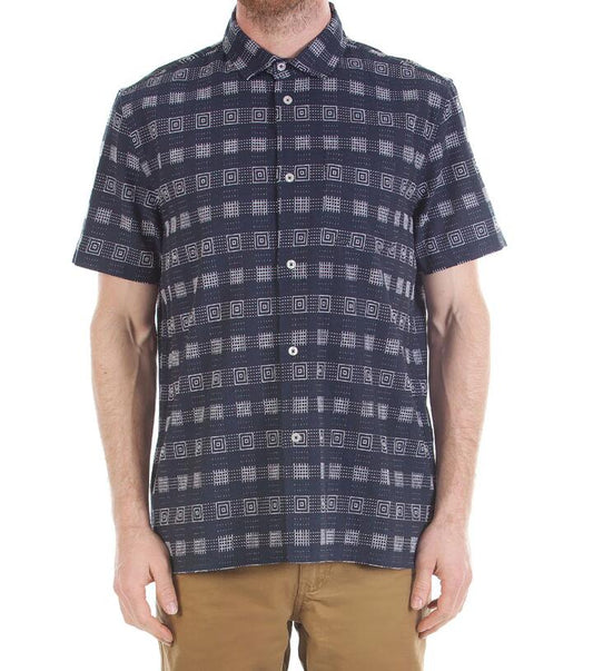 Image of a model wearing Tops. Productname: Relax Fit SS Shirt Emb in Navy colour by brand - Dangerfield