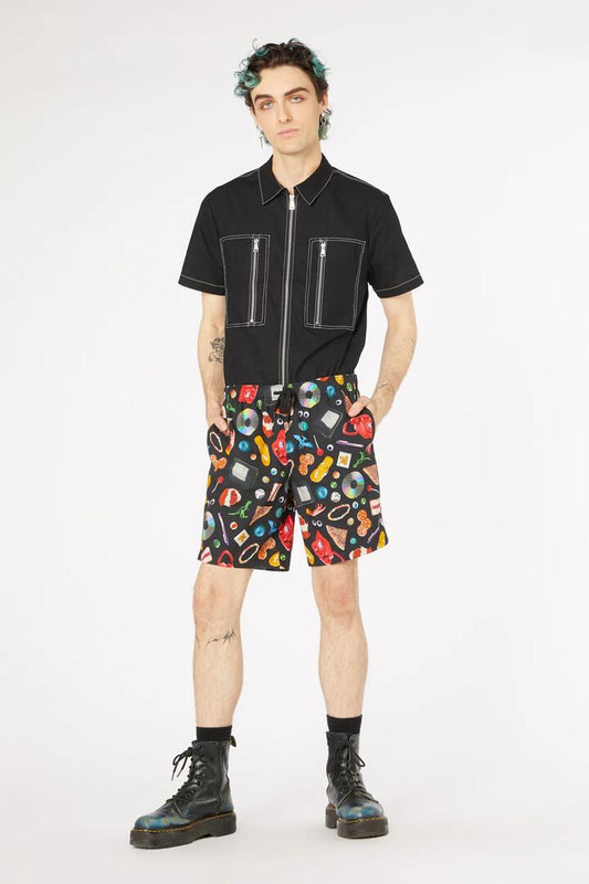 Image of a model wearing Shorts. Productname: Old Days Print Cotton Trunk in Black colour by brand - Dangerfield