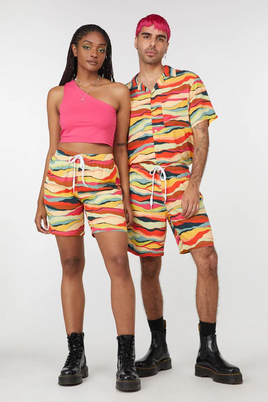 Image of a model wearing Shorts. Productname: Grounded Trunks in Multi colour by brand - Dangerfield