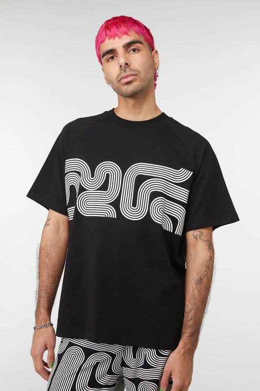 Image of a model wearing Tops. Productname: Geo Tee in Black colour by brand - Dangerfield