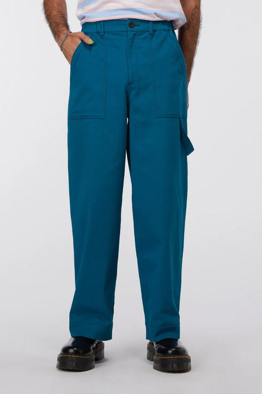 Image of a model wearing Pants. Productname: Classic Cargo in Teal colour by brand - Dangerfield