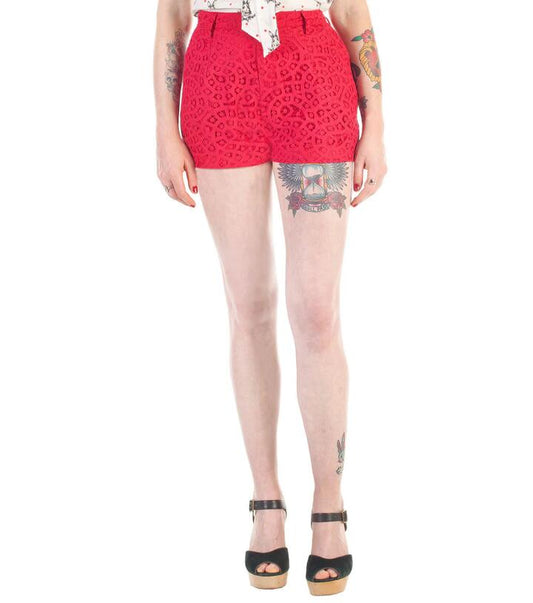 Image of a model wearing Shorts. Productname: The Lace Short in Black colour by brand - Dangerfield