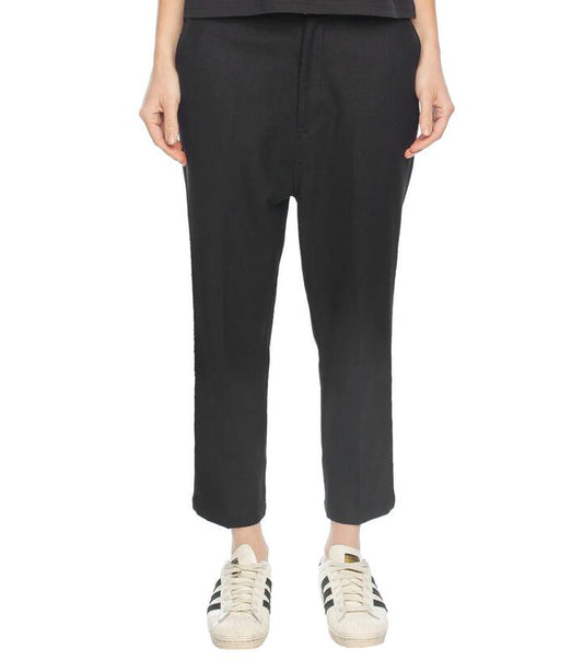 Image of a model wearing Pants. Productname: Women Crop Trouser in Black colour by brand - Dangerfield