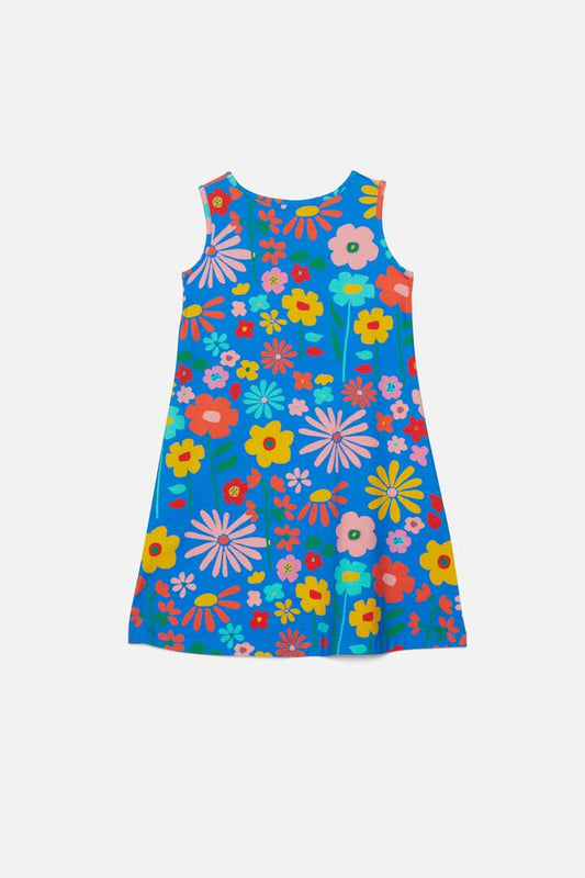 Image of a model wearing Dress. Productname: Sweet Garden Kids Jersey Dress in Blue colour by brand - Princess Highway Kids