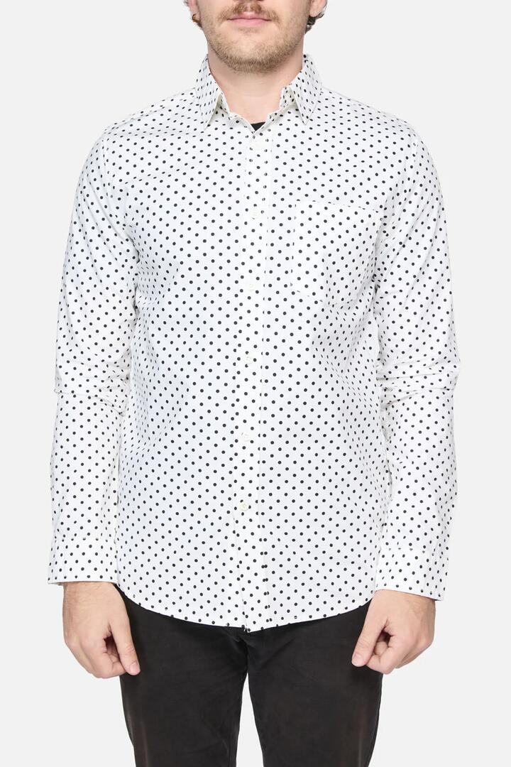 Image of a model wearing Tops. Productname: Spotty LS Shirt in Spot colour by brand - Revival