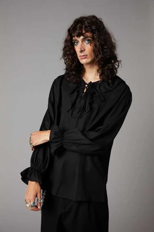Image of a model wearing Tops. Productname: Big Top Long Sleeve Shirt in Black colour by brand - Black Friday