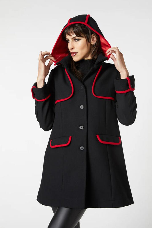 Image of a model wearing Outerwear. Productname: Back To Yesterday Coat in Black colour by brand - Dangerfield