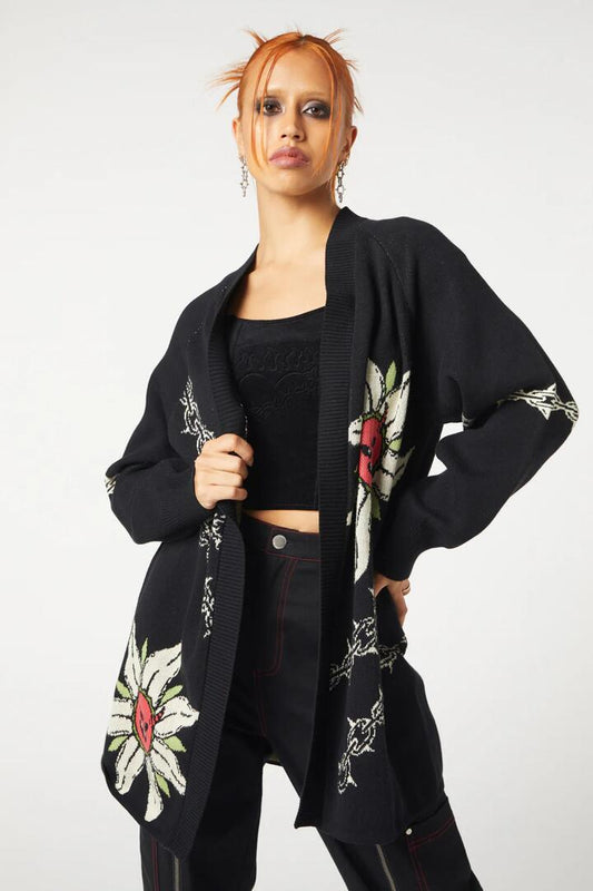 Image of a model wearing Outerwear. Productname: All In The Golden Cardi in Black colour by brand - Dangerfield