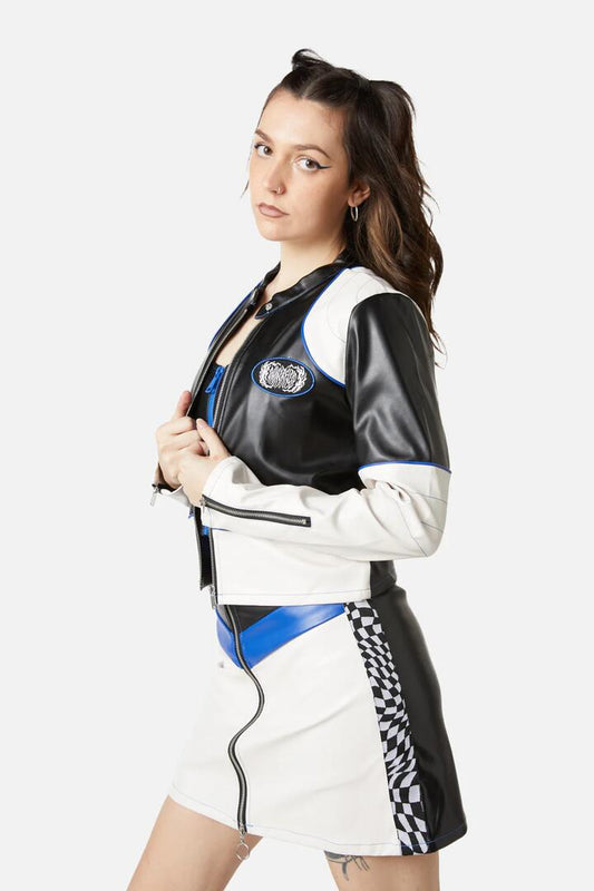 Image of a model wearing Outerwear. Productname: Riding Along Pu Jacket in Black colour by brand - Dangerfield