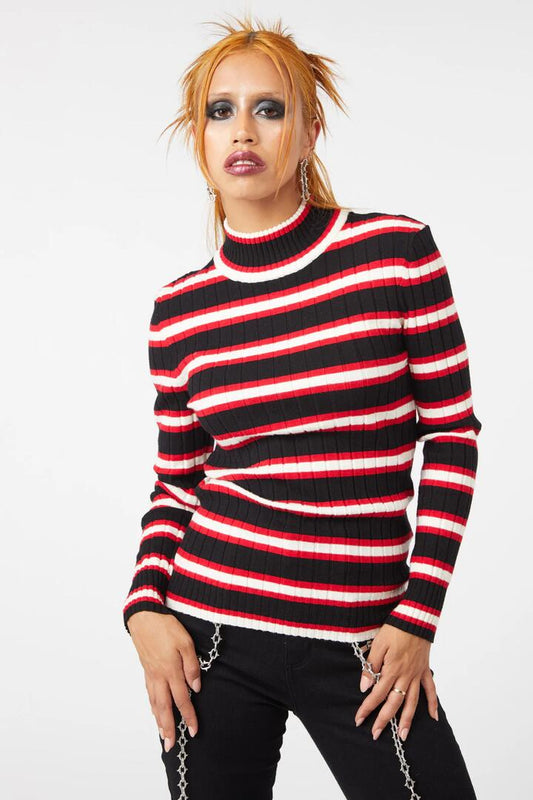 Image of a model wearing Tops. Productname: Rage Stripe Knit in Multi colour by brand - Dangerfield