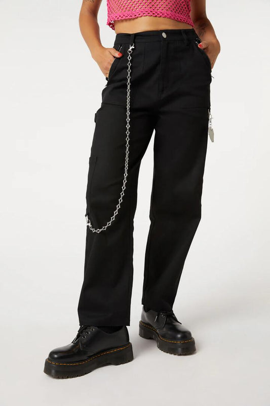 Image of a model wearing Pants. Productname: Drill Chain Cargo in Black colour by brand - Dangerfield