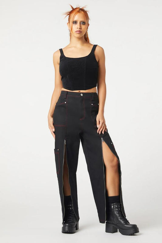 Image of a model wearing Pants. Productname: Contrast Stitch Zipper Pant in Black colour by brand - Dangerfield