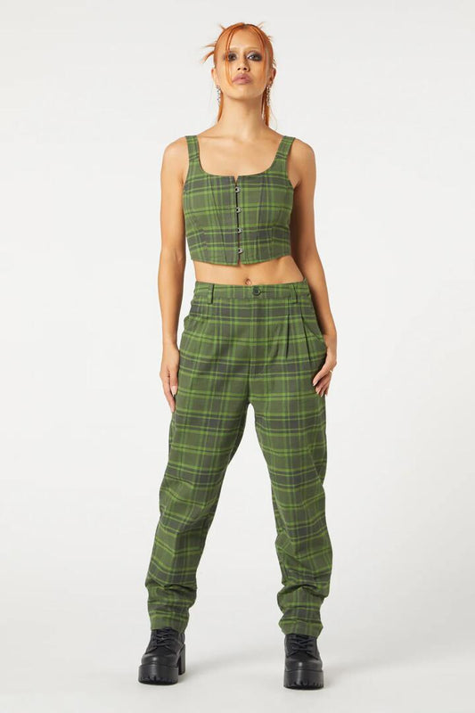 Image of Lingerie. Productname: Meadow Tartan Corset in Olive colour by brand - Dangerfield