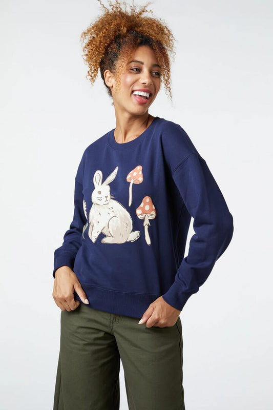 Image of a model wearing Outerwear. Productname: Alice Crewneck in Blue colour by brand - Princess Highway