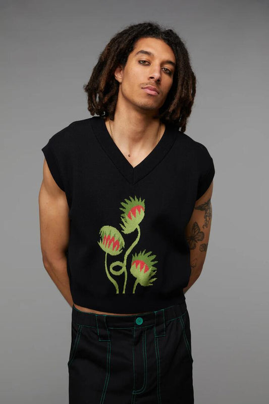 Image of a model wearing Tops. Productname: Venus Knit Vest in Black colour by brand - Black Friday