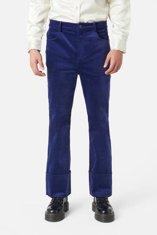 Image of a model wearing Pants. Productname: Mojo Velvet Pant in Blue colour by brand - Dangerfield