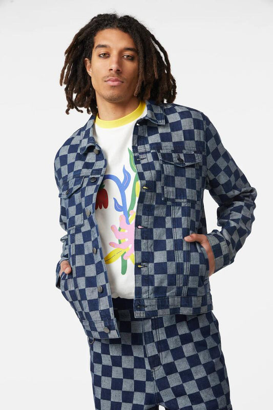 Image of a model wearing Denim. Productname: Vibes Denim Jacket in Blue colour by brand - Dangerfield