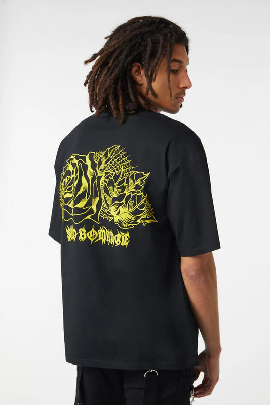 Image of a model wearing Tops. Productname: Sad Romance Placement Tee in Black colour by brand - Dangerfield