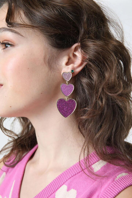 Image of Earrings. Productname: Glitter Heart Earrings in Pink colour by brand - Princess Highway